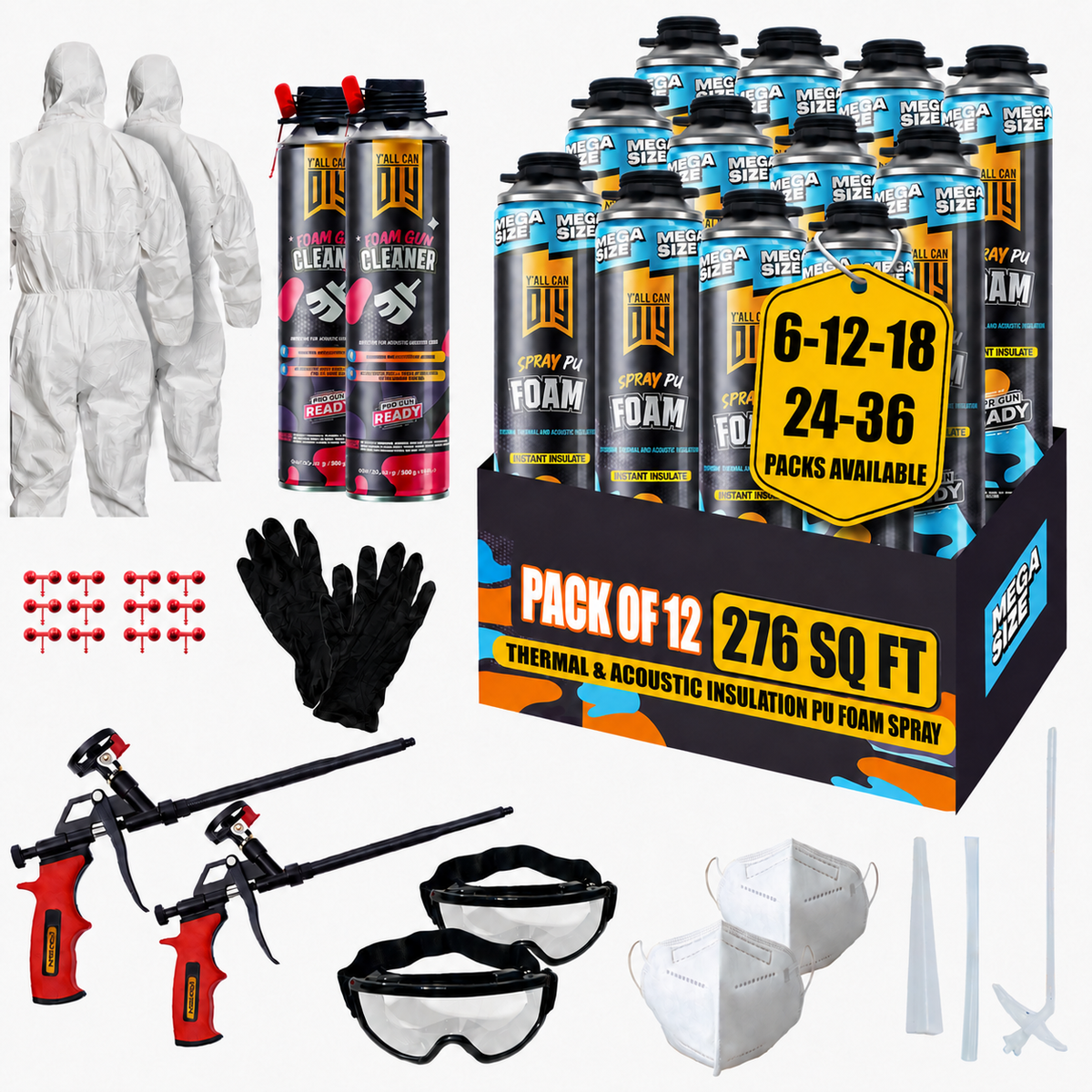 Y’allCanDIY Spray Foam Insulation Kit - 12 pack (36.6 oz Each) with Full DIY Kit