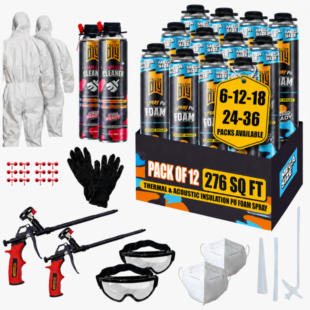 Kit de aislamiento de espuma en aerosol Y’allCanDIY - Paquete de 12 (36.6 oz cada uno) con kit completo de bricolaje
