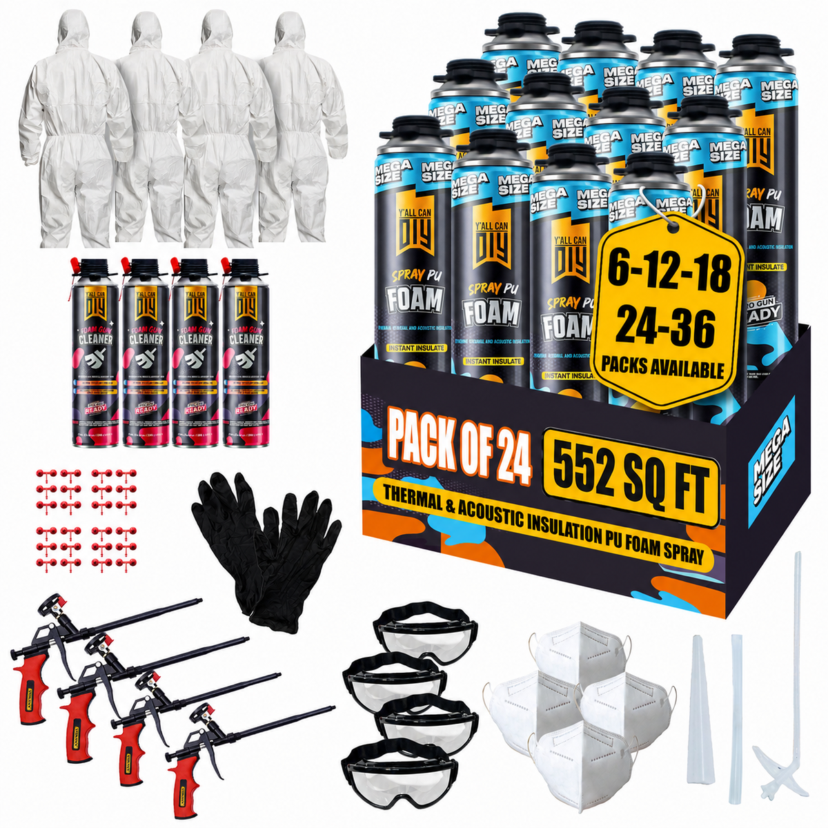 Y’allCanDIY Spray Foam Insulation Kit - 24 pack (36.6 oz Each) with Full DIY Kit