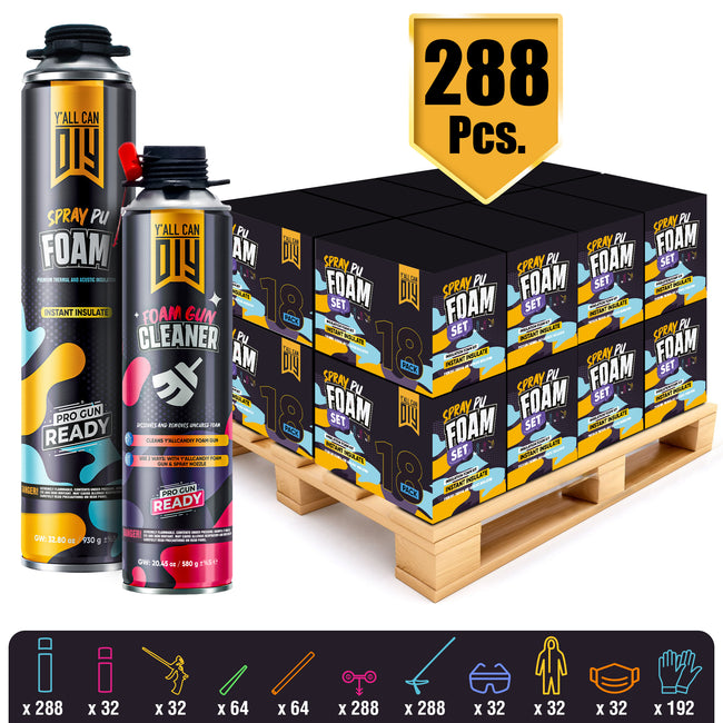 Y’allCanDIY Spray Foam Insulation Kit Bulk Bundle - 288 Cans (32.8 oz Each) with Full DIY Kit