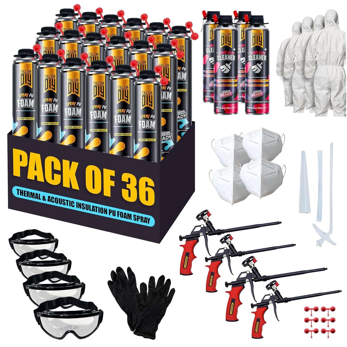 Y’allCanDIY Spray Foam Insulation Kit - 36 pack (32.8 oz Each) with Full DIY Kit
