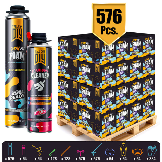 Y’allCanDIY Spray Foam Insulation Kit Bulk Bundle - 576 Cans (32.8 oz Each) with Full DIY Kit