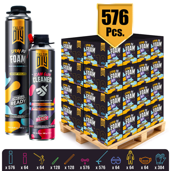 Y’allCanDIY Spray Foam Insulation Kit Bulk Bundle - 576 Cans (32.8 oz Each) with Full DIY Kit