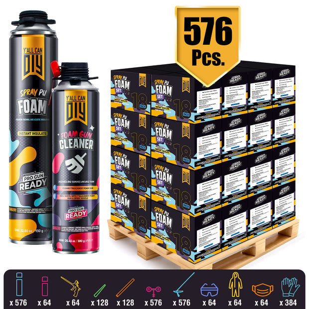 Kit de espuma aislante en aerosol Y'allCanDIY, paquete a granel - 576 latas (32.8 oz cada una) con kit completo para hacerlo tú mismo