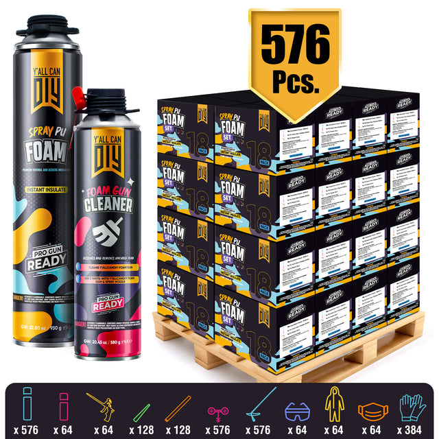 Y’allCanDIY Spray Foam Insulation Kit Bulk Bundle - 576 Cans (32.8 oz Each) with Full DIY Kit