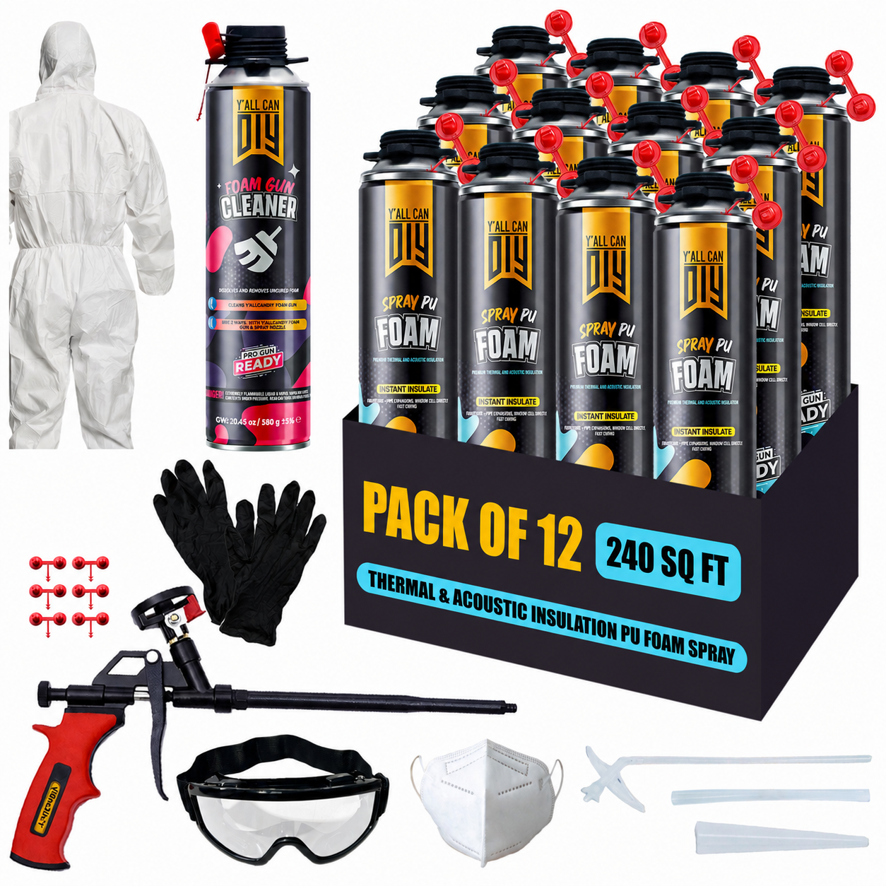 Y’allCanDIY Spray Foam Insulation Kit - 12 pack (32.8 oz Each) with Full DIY Kit