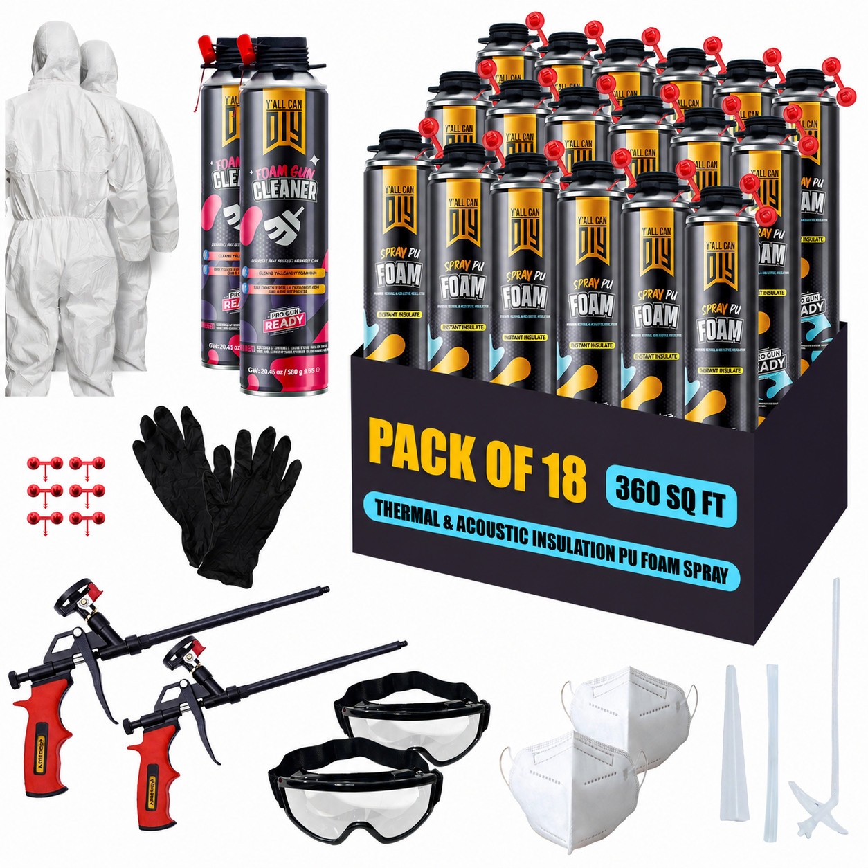 Y’allCanDIY Spray Foam Insulation Kit - 18 pack (32.8 oz Each) with Full DIY Kit
