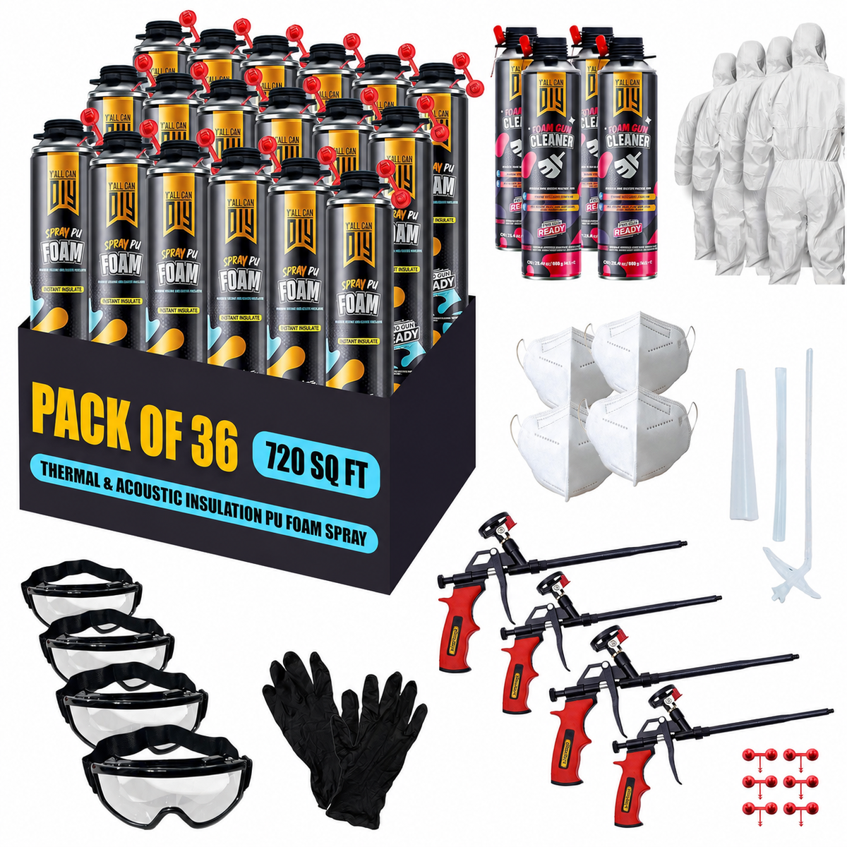 Y’allCanDIY Spray Foam Insulation Kit - 36 pack (32.8 oz Each) with Full DIY Kit