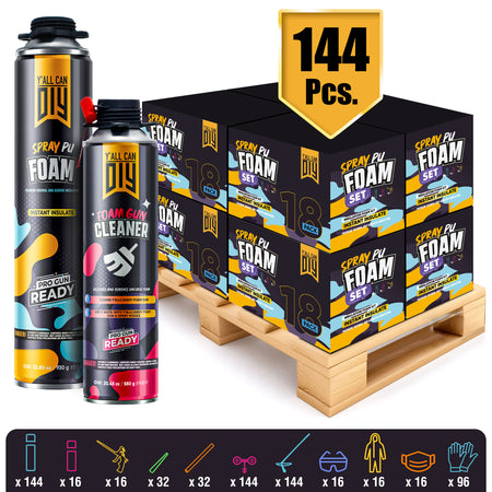 Y’allCanDIY Spray Foam Insulation Kit Bulk Bundle - 144 Cans (32.8 oz Each) with Full DIY Kit