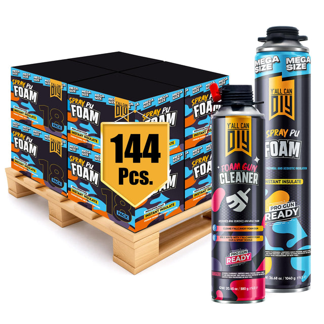 Y’allCanDIY Spray Foam Insulation Kit Bulk Bundle - 144 Cans (36.6 oz Each) with Full DIY Kit