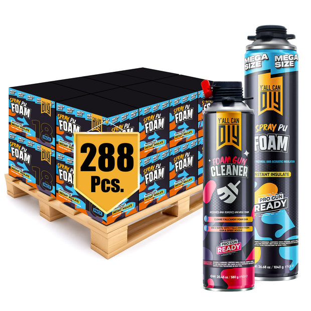 Paquete a granel de kits de aislamiento de espuma en aerosol Y’allCanDIY - 288 latas (36.6 oz cada una) con kit completo para hacerlo tú mismo