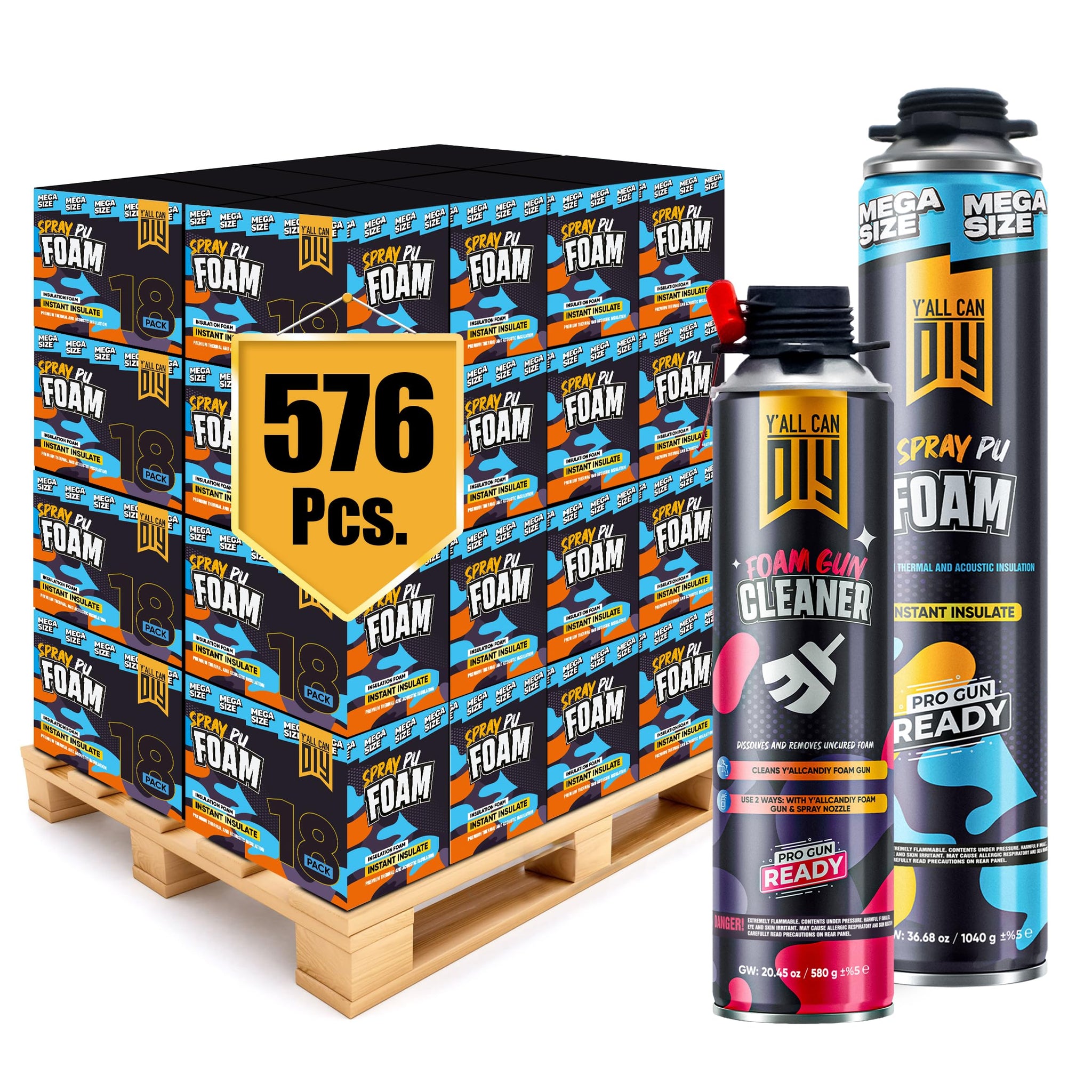 Y’allCanDIY Spray Foam Insulation Kit Bulk Bundle - 576 Cans (36.6 oz Each) with Full DIY Kit
