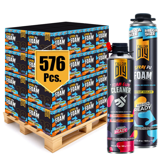 Y’allCanDIY Spray Foam Insulation Kit Bulk Bundle - 576 Cans (36.6 oz Each) with Full DIY Kit