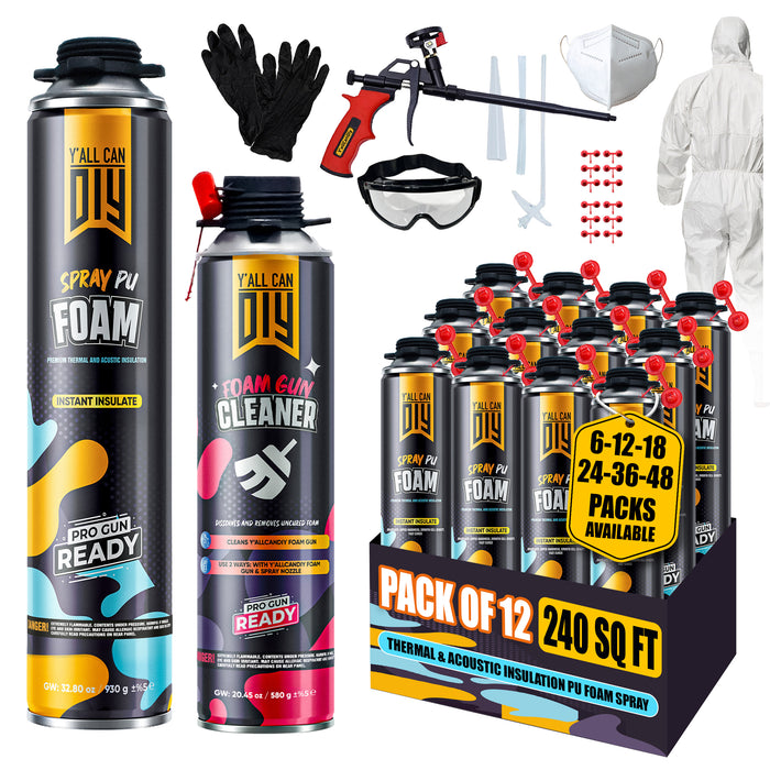 Y’allCanDIY Spray Foam Insulation Kit - 12 pack (32.8 oz Each) with Full DIY Kit