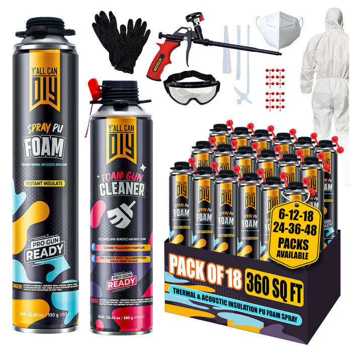 Y’allCanDIY Spray Foam Insulation Kit - 18 pack (32.8 oz Each) with Full DIY Kit