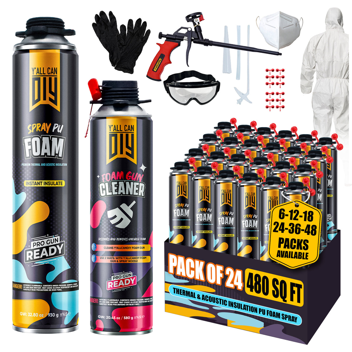 Y’allCanDIY Spray Foam Insulation Kit - 24 pack (32.8 oz Each) with Full DIY Kit