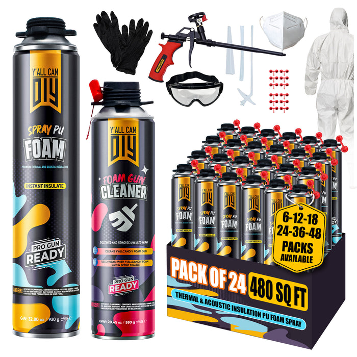 Y’allCanDIY Spray Foam Insulation Kit - 24 pack (32.8 oz Each) with Full DIY Kit