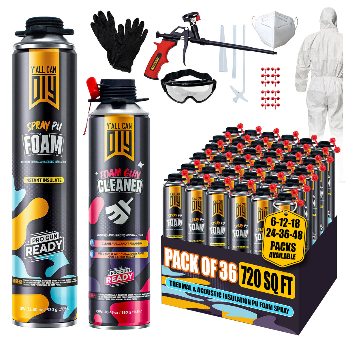 Y’allCanDIY Spray Foam Insulation Kit - 36 pack (32.8 oz Each) with Full DIY Kit