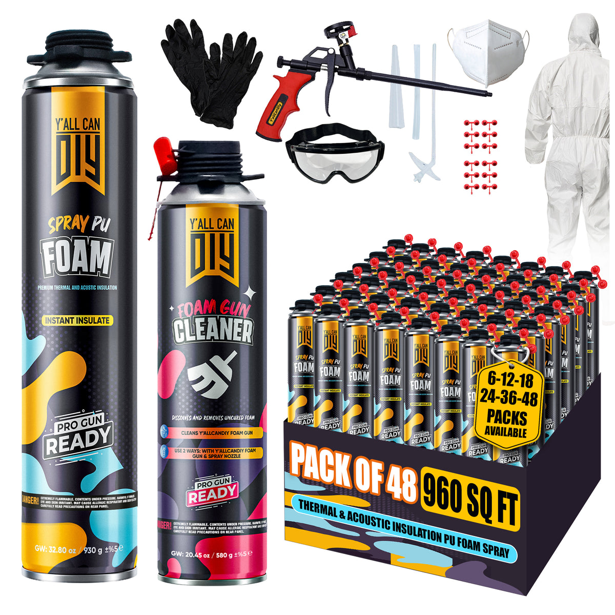 Y’allCanDIY Spray Foam Insulation Kit - 48 pack (32.8 oz Each) with Full DIY Kit