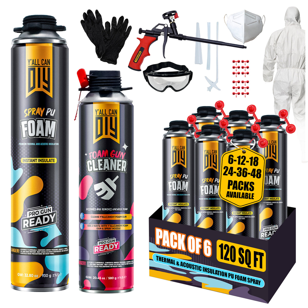 Y’allCanDIY Spray Foam Insulation Kit - 6 pack (32.8 oz Each) with Full DIY Kit
