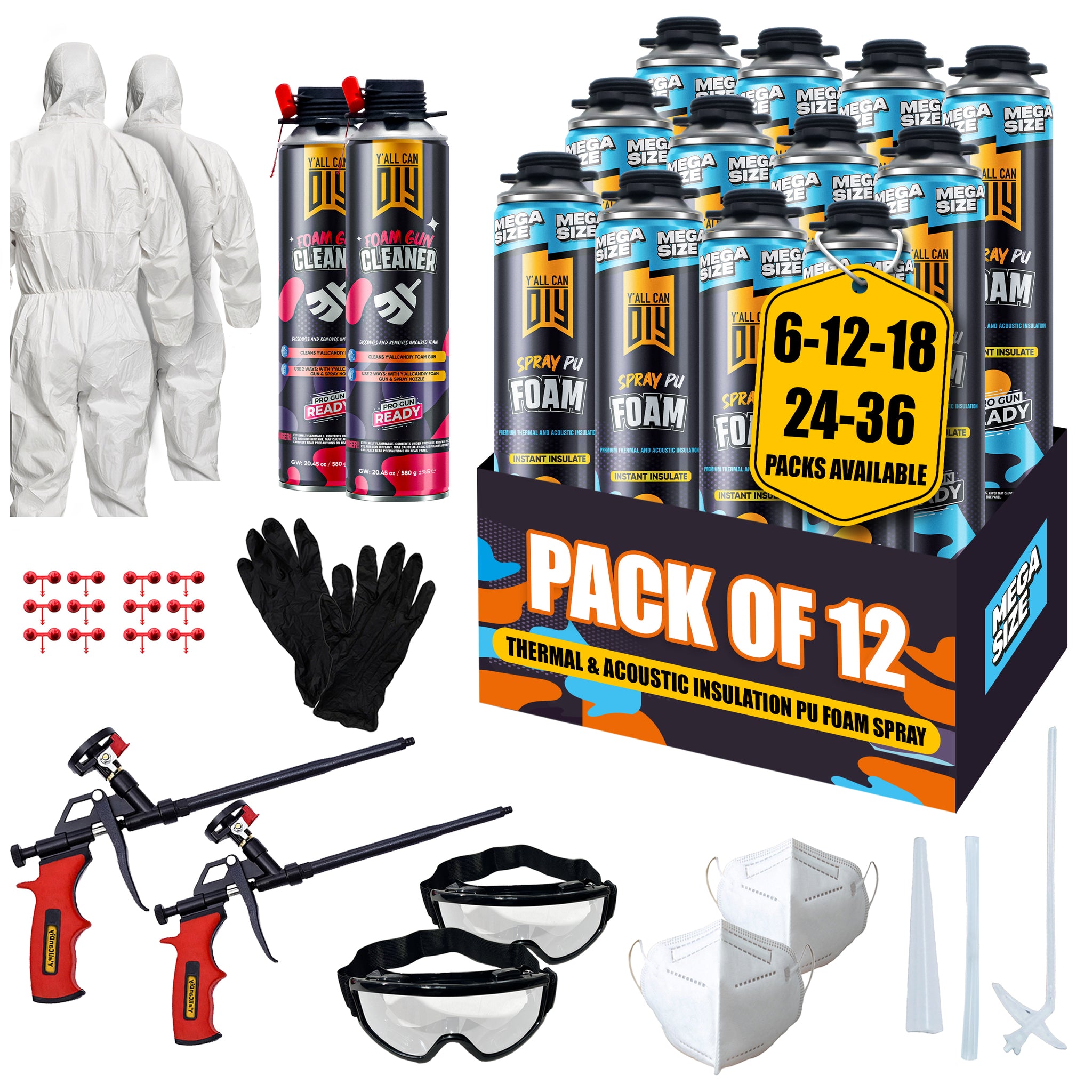 Y’allCanDIY Spray Foam Insulation Kit - 12 pack (36.6 oz Each) with Full DIY Kit