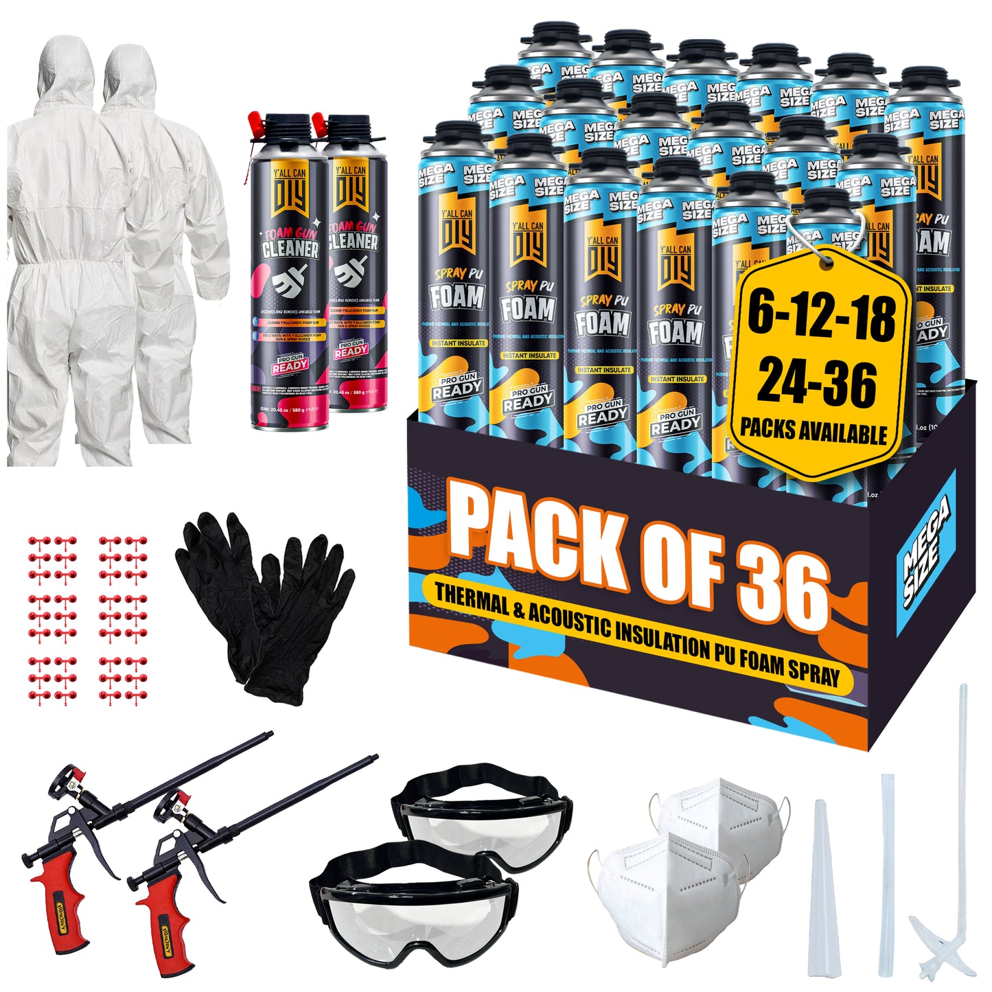 Y’allCanDIY Spray Foam Insulation Kit - 36 pack (36.6 oz Each) with Full DIY Kit