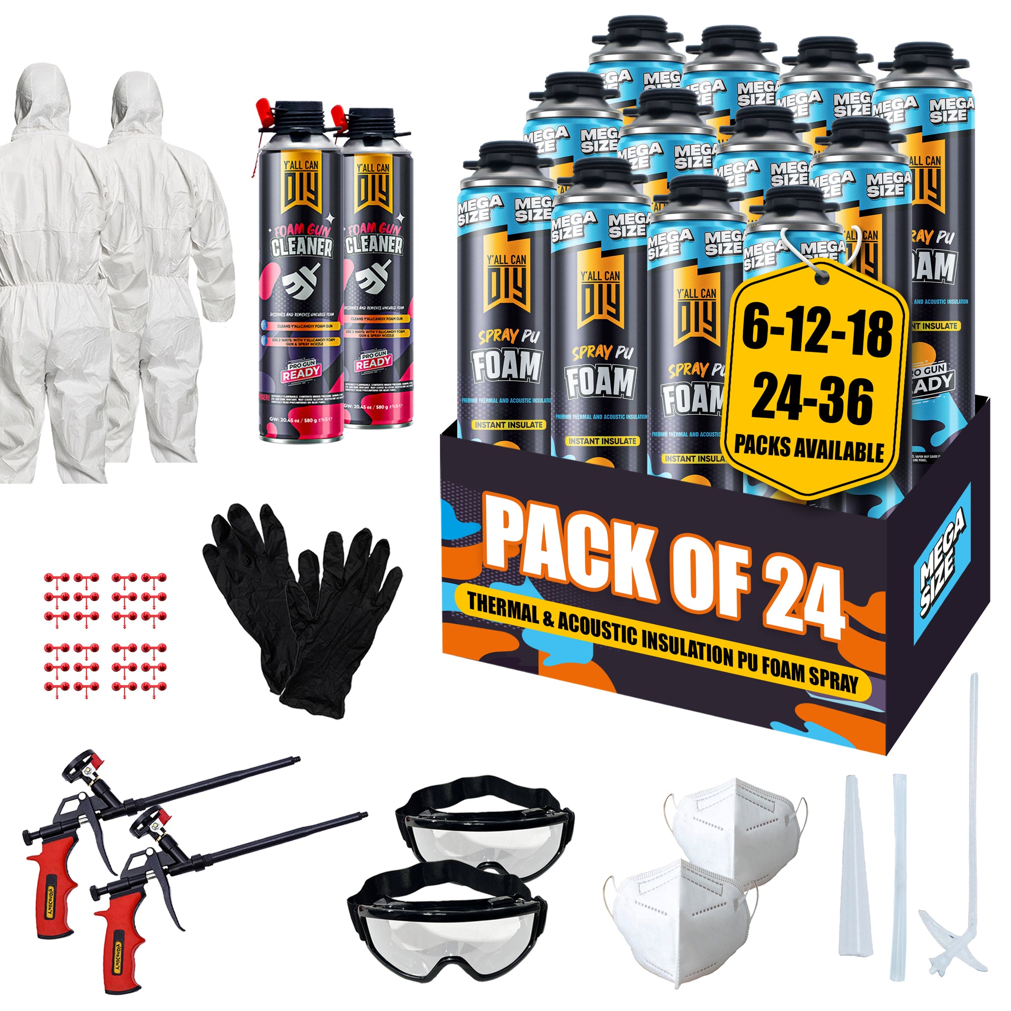 Y’allCanDIY Spray Foam Insulation Kit - 24 pack (36.6 oz Each) with Full DIY Kit