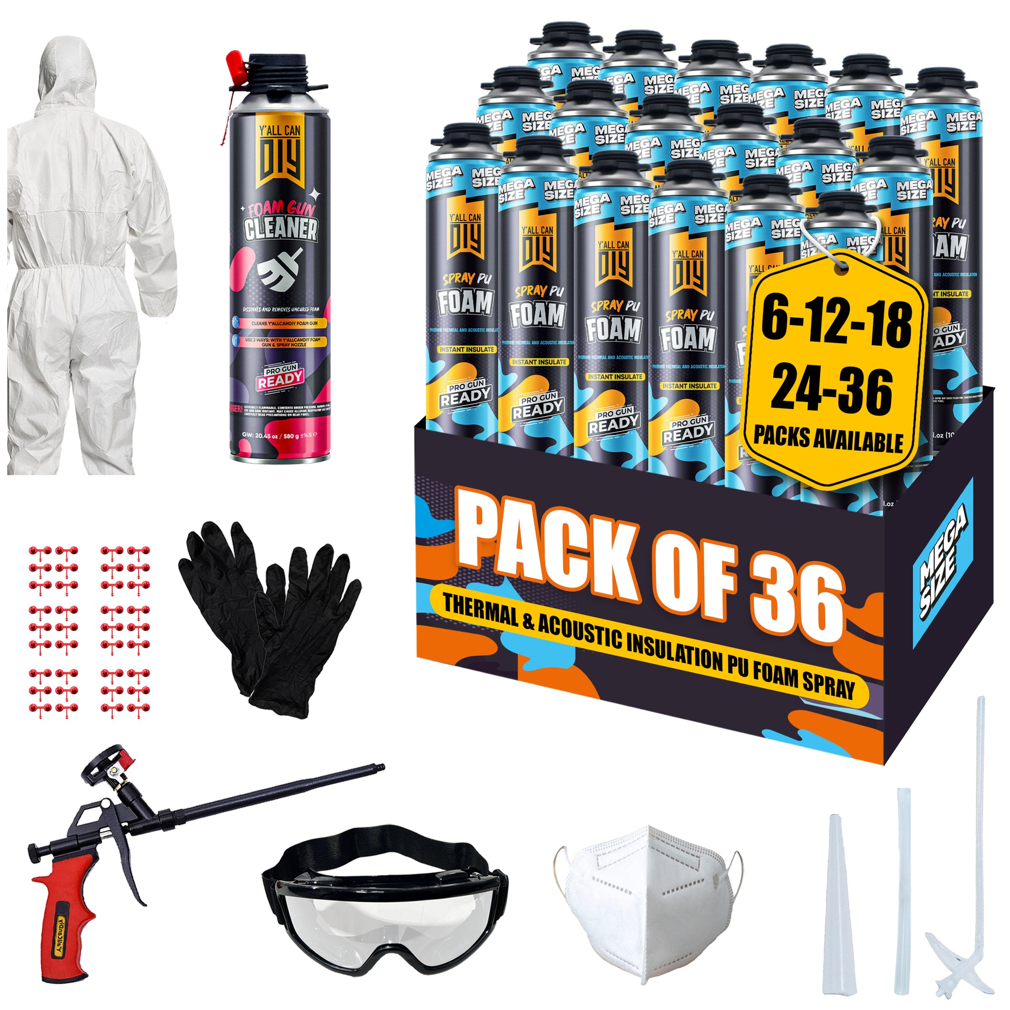 Y’allCanDIY Spray Foam Insulation Kit - 36 pack (36.6 oz Each) with Full DIY Kit