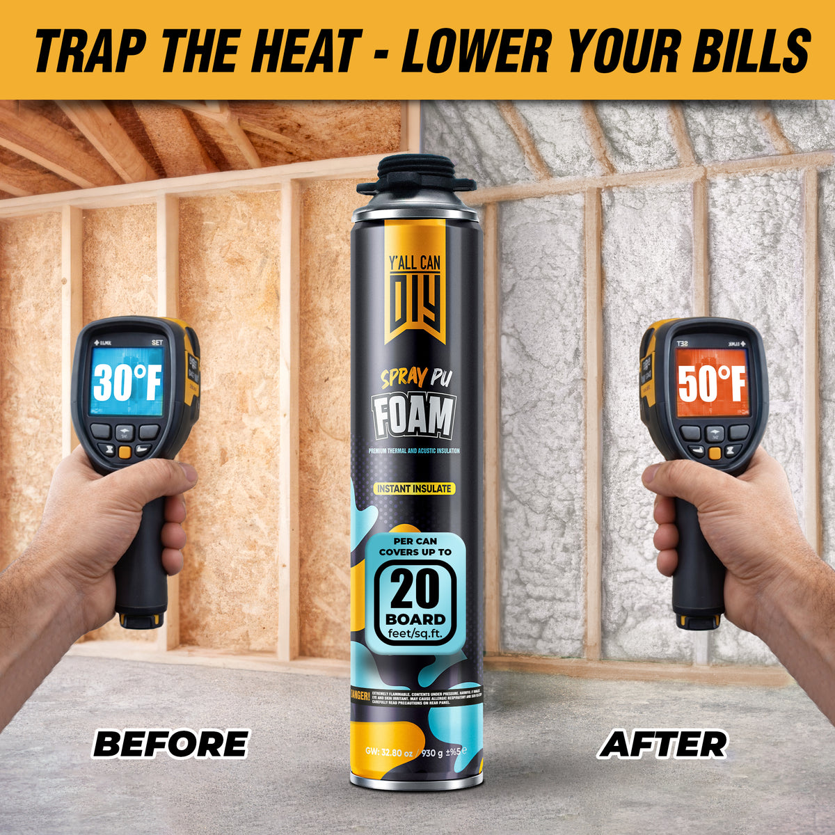 Y’allCanDIY Spray Foam Insulation Kit - 12 pack (32.8 oz Each) with Full DIY Kit