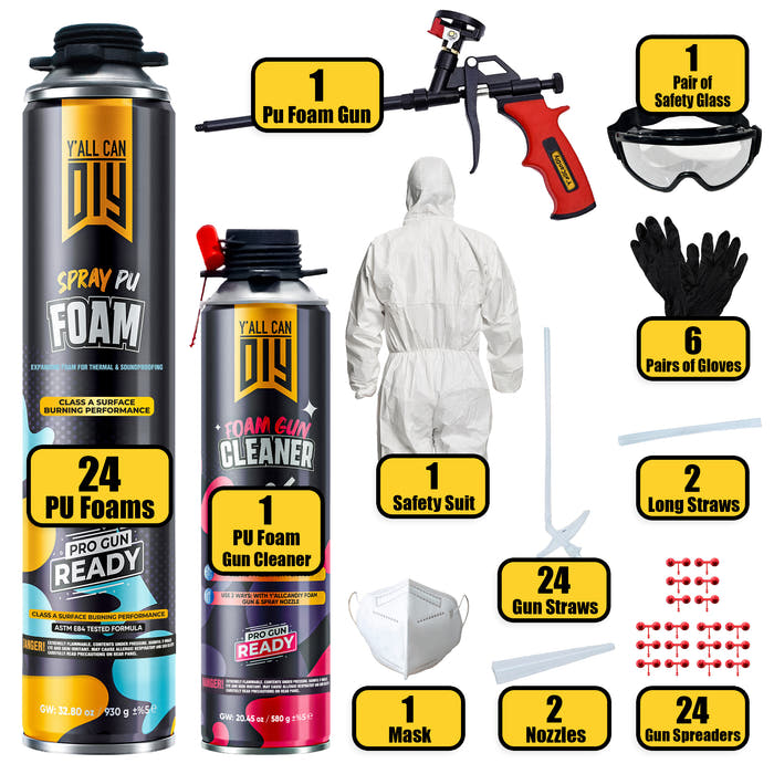Y’allCanDIY Spray Foam Insulation Kit - 24 pack (32.8 oz Each) with Full DIY Kit