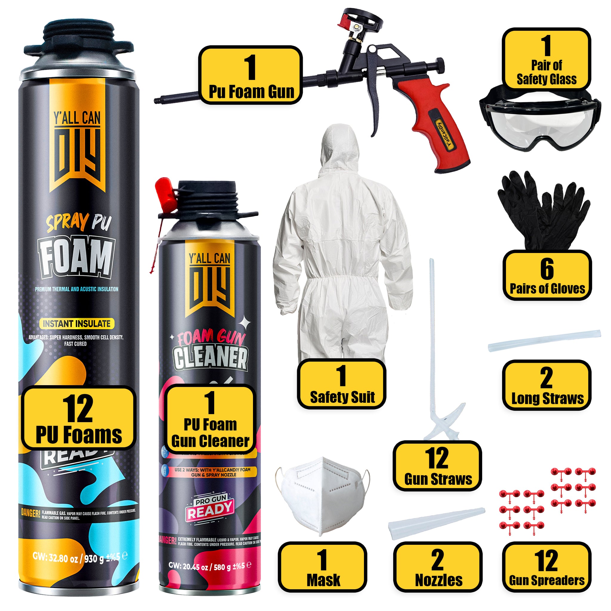 Spray Foam Insulation Kit 12 pack set - 750ml