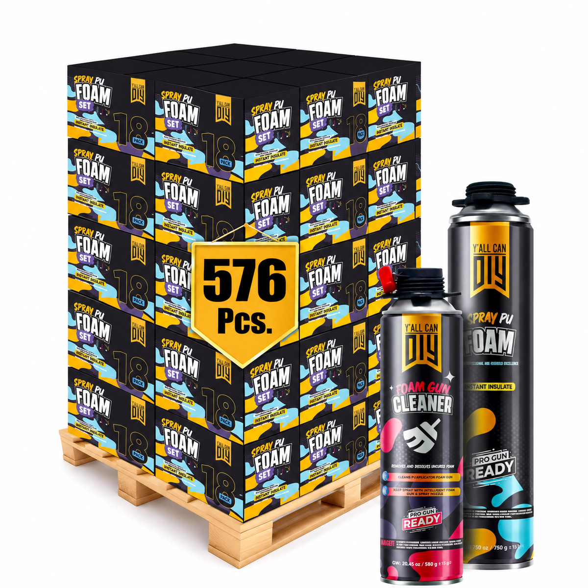Y’allCanDIY Spray Foam Insulation Kit Bulk Bundle - 576 Cans (32.8 oz Each) with Full DIY Kit