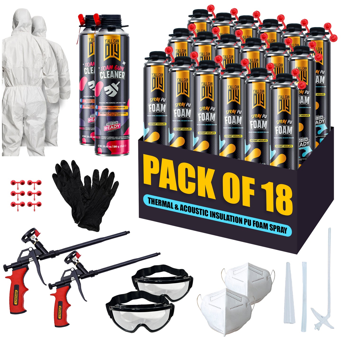 Y’allCanDIY Spray Foam Insulation Kit - 18 pack (32.8 oz Each) with Full DIY Kit