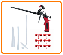 Foam gun, nozzles and spreaders